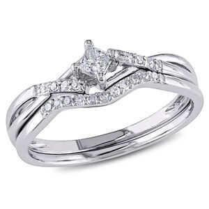 Princess Cut 1/5 Carat (ctw) Diamond Engagement Ring & Wedding Band 10K Gold